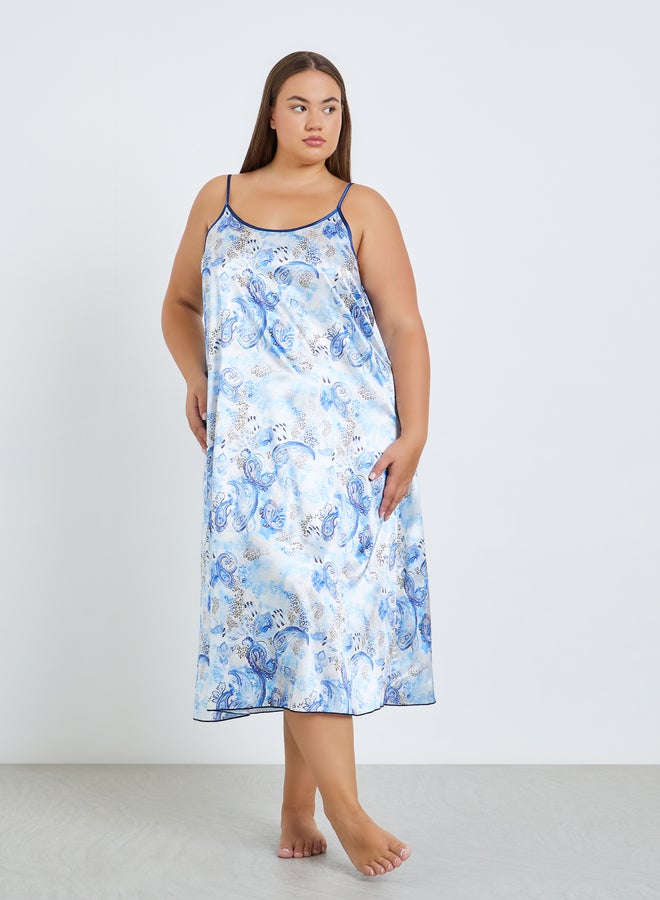 Take Two Plus Size Women Printed Robe and Satin Slip Dress - Image 4